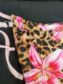 Women's 2-Piece Pink Bikini Set - Sexy Floral Leopard Print Triangle Top, Adjustable Side Ties, Spaghetti Strap, Suitable For Summer Beach Vacation - Multicolor - View 4
