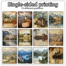 12 件欧洲复古城堡主题剪贴簿纸垫，5.9 * 5.9 英寸单面剪贴簿纸，适用于垃圾日记本、卡片制作、DIY 工艺、相册、礼品包装、学校用品、返校