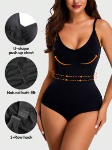 1 pieza Prenda moldeadora con almohadillas para el busto, compresión media del abdomen y la cintura, diseño de brasier triangular, moldeador corporal completo