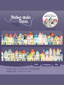 1 Roll Of Tape Dream Town Series House Landscape Pattern Gift Packaging Sealing Stickers Suitable For Multiple Scenes, Scrapbook Stickers Album Diary Decoration, Mobile Phone Case Water Cup Stickers Notepad Accessories Garbage Diary Decoration Stickers, Scrapbook Supplies, Art And Handmade Decoration Stickers School Supplies,Back To School