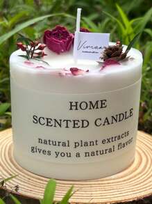 1pc Natural Floral Scented Candle, Made Of Soy Wax With Dried Flowers, Suitable For Bedroom, Room, Office Decor. Exquisite Fragrance Gift For Holidays, Parents, Friends (Random Label)