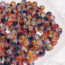 50颗米红色黑色渐变雪花裂纹珠琥珀色透明玻璃珠8毫米直孔珠 - 闪亮吊坠、手链、项链、耳环，适用于DIY珠宝制作 - 小型企业工艺品材料 - 米紅黑漸層珠 - 查看 9