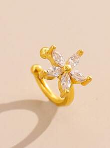 1 peça de presilha de orelha de flor de zircônia cúbica de cobre e pentagrama, design sem piercing, adequado para uso e presente feminino