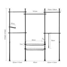 SoBuy Telescopic Rod Clothes Rack With 5 Clothes Rails And 2 Baskets Telescopic Wardrobe System Adjustable Shelving System W (209-311) X H (200-285) Cm White KLS04 - Black - View 2