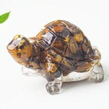 1pc Natural Crystal Chip Resin Mold Turtle Statue Healing Gemstone Golden Foil Orgone Tortoise Figurine Sculpture Pocket Stone For Home Office Feng Shui Decoration Collectible Ornament Best Gifts Birthday Graduation