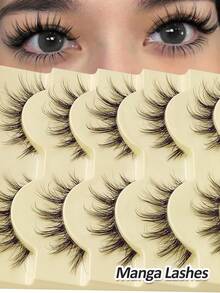 Rikuaild 5 Pairs Doll-Like Natural False Eyelashes - Transparent Stem Cartoon Eyelashes, Fairy Tale Design Perfect For Cosplay, Reusable - 貓精靈假睫毛 - 查看 1