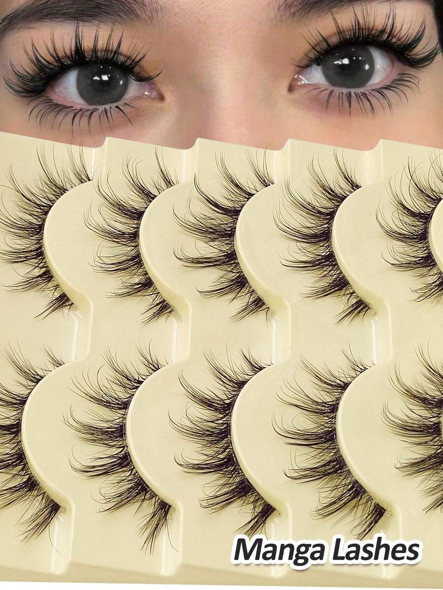 Rikuaild 5 Pairs Doll-Like Natural False Eyelashes - Transparent Stem Cartoon Eyelashes, Fairy Tale Design Perfect For Cosplay, Reusable - 貓精靈假睫毛 - 查看 1