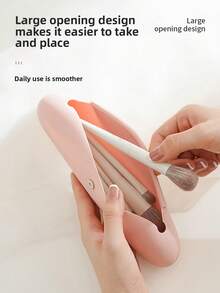 1pc (Random Color) Silicone Makeup Organizer Bag, Dust-Proof Makeup Brush Holder Case, Travel Cosmetic Pouch - Multicolor - View 6