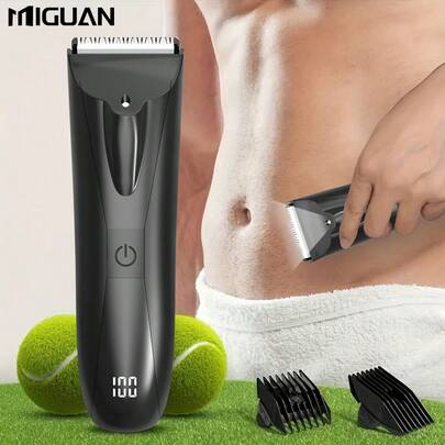 1个男士电动体毛修剪器，黑色，USB充电，适用于身体、胡须、腿部和手臂，适合剃须，节日礼物，500mAh电池容量