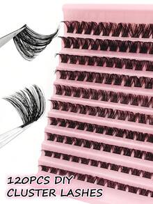 Rikuaild 120pcs Cluster False Eyelashes, Faux Mink Material, Comfortable D-Curl Voluminous, 8-16mm Length, Mixed Natural Long Lashes For Eyelash Extension, Segmented Application, Personal Eyelash Makeup Tool - 黑色 - 查看 2