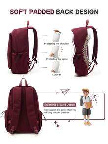 大容量防水背包，轻便休闲日用背包，女士学院风笔记本电脑背包，防水旅行背包，适合高中、初中、小学生、青少年、女性、大学生、教师、上班族——返校、开学第一天、初中、高中、大学的理想之选 - 酒紅色 - 查看 8
