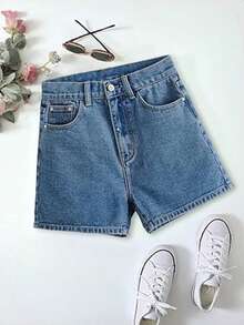 2026 Jean Shorts For Women Basic Wash Stretchy Solid Denim Summer Hot Short Y2k Casual Jorts - Navy Blue - View 3