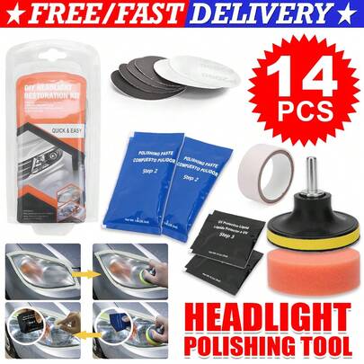 14pcs Car Lens Headlight Restoration Tool Polishing Sanding Cleaning Repair Kit14X Car Vehicle Headlight Restoration Kit Polishing Cleaner Sanding Repair Tool