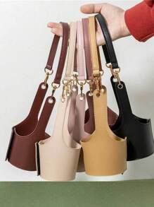 Funda portátil para taza, funda para transportar la taza con la mano, cubierta protectora aislante de material de PU