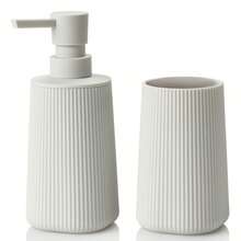 2pcs Matte Black Striped Bathroom Set - Soap Dispenser & Toothbrush Holder, Minimalist Luxury Style, Suitable For Bathroom Countertop