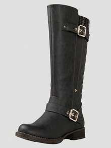 GLOBALWIN Women's Quilted Knee High Boots For Women Low Heel Comfortable Fashion Riding Boots Fall Boots Holiday Season Winter Boots - Grey - View 1