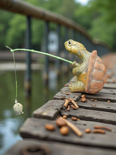 经典海龟钓鱼装饰：可爱树脂迷你海龟雕像，悬挂式花盆/鱼缸装饰，室内家居装饰小雕像，适用于花园、庭院、房屋和池塘 1 件