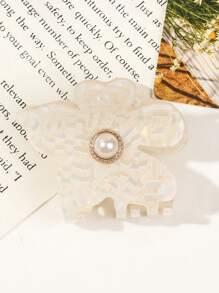 1pc Acrylic Pearl 5-Petal Flower Hair Clip Claw Clip For Bun Hairstyle, Hair Claw, Wholesale