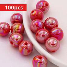 8mm 200/100pcs Red Acrylic Beads, Round Beads, Straight Hole Design, Suitable For DIY Handicrafts, Necklace And Mobile Phone Ornaments