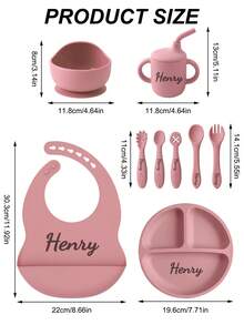 9PCS Personalized Customization Name Baby Silicone Tableware Dinner Sets Mini Utensils Suction Plate Bowl Sippy Cup Portable Spoon Fork Adjustable Bib, Baby Shower Gift, Self-Feeding Set - Multicolor - View 10