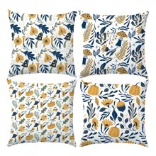 4pcs Leaf, Pumpkin, Mushroom Illustration Cushion Cover Set, Soft Peach Velvet Material, 45*45CM Single-Sided Print, Suitable For Home, Bedroom, Living Room, Sofa, Decorative Pillow Cover, Gift