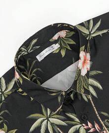 Big And Tall Men's Hawaiian Shirt - Short Sleeve, Tropical Floral Button Down Casual Summer Beach Shirthalloween - Black-green Palm - View 2