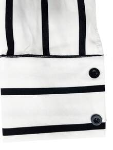 2pcs Women's Striped Long Sleeve Shirt Top And Shorts Set, Long Sleeve Shirt Outfit - 白色 - 查看 6