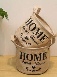 Imitation Linen Artistic Style Alphabet Printed Desktop Small Basket, Storage Box For Miscellaneous Items, Foldable Waterproof Coating,Back To School,School Supplies