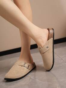 Sandalias de niña con punta cerrada, decoración de hebilla de cinturón, suela gruesa informal