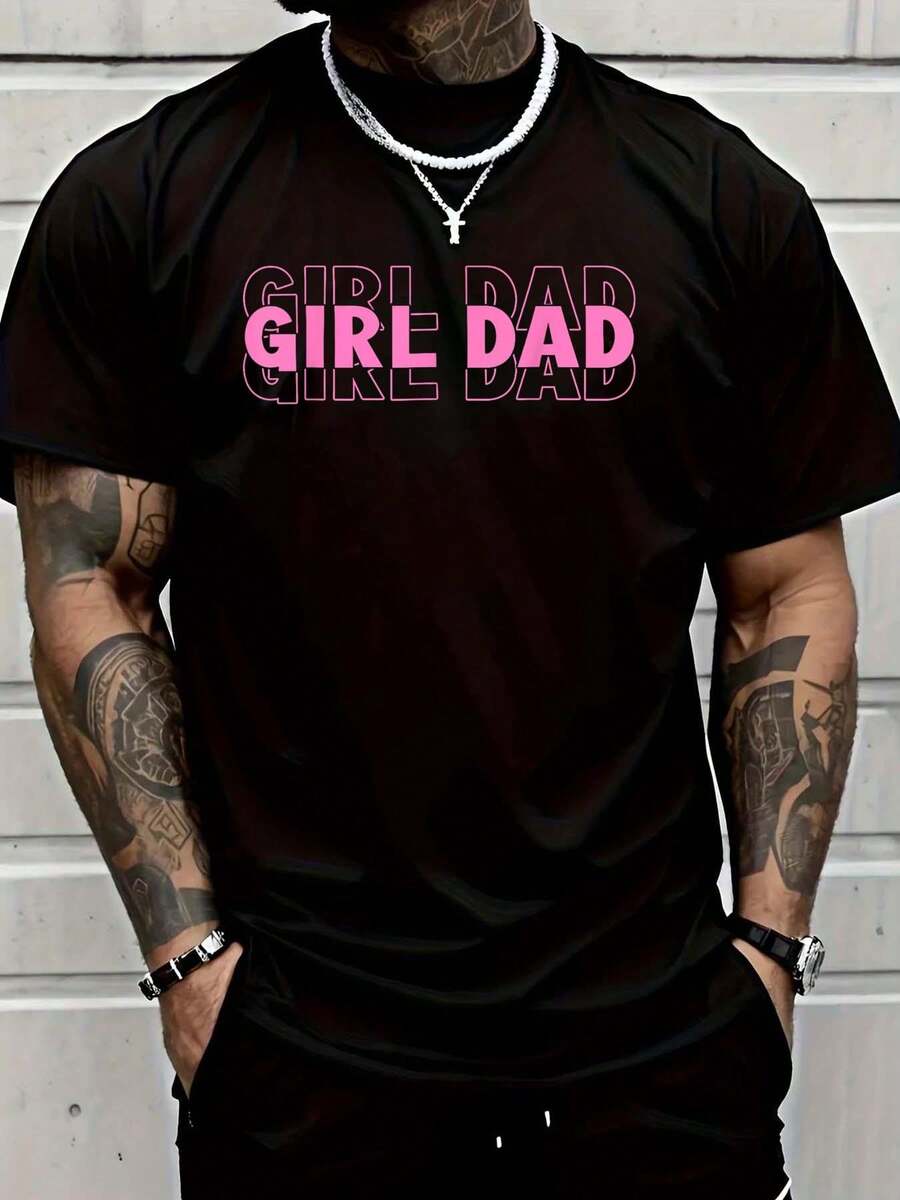 Men Clothing Pink Dad T-Shirt Mens Shirt - 黑色 - 查看 1