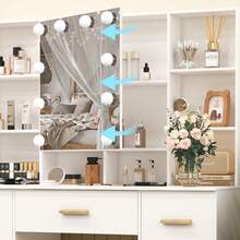 Dressing Table Vanity Makeup Desk With 10 LED Lights Openable Mirror & 7 Drawers - Makeup Desk Vanity Table Set With LED Openable Mirror - White - View 5