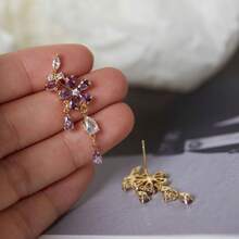 Sweet Purple Flower Pendant Earrings, High-End Tassel Earrings, Women's Jewelry, Fashionable Women's Essential Items, Suitable For Daily Wear - Màu tím - Xem 2