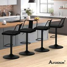 ALFORDSON Bar Stool Set Of 2, Height-Adjustable Kitchen Stools With Swivel Function (53-75 Cm Seat Height), Premium Bar Chairs For Kitchen And Dining Areas (PU Leather, Black) - Black - View 8