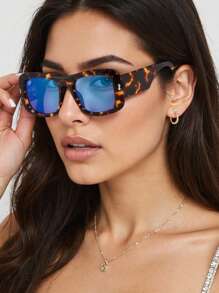 Neue vintage klassische ovale Modebrille Unisex, stilvoller Streetwear, lässiges Allround-Outfit für Herbst/Winter, Y2K-Stil Preppy-Style für den Schulanfang, rechteckige Form, Leoparden-Totenhaut-Druck