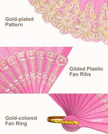 Handheld Chinese Folding Fan Hand Fans For Women Foldable Bulk For Party Wedding Church Dancing (Pink) - Hot Pink - View 5