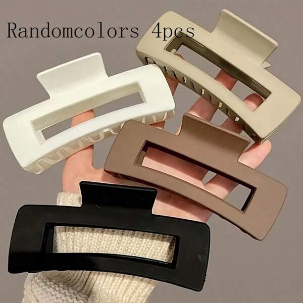 4 Pieces/1 Piece Ladies' 11cm/4.33in Square Lightweight Plastic Hair Clips In Black, White, Khaki, And Brown. Stylish, Versatile, High-End, Elegant, And Minimalist. Solid Color Hair Claws/Hair Accessories, Suitable For Daily Outings, Casual Events, Parties, Commuting, Vacations, Tying Hair, Fashion Hair Clutch