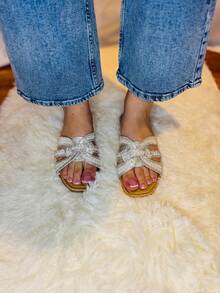 Sandalias Planas con Apliques de Perlas diamante de imitación - Plateado - Ver 6