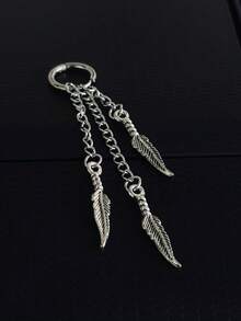 Thin Hoop Earring Pendant 3 Feathers With Stainless Steel Chain For Men And Women - 銀色 - 查看 4