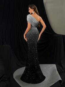 Women's Rhinestone Long Formal Cocktail Party Evening Gown, Spring/Summer One-Shoulder Wedding Guest Bridesmaid Prom Elegant Dinner Graduation Evening Dress - White - View 4