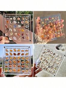 1 Pezzo Scatola di Immagazzinaggio a 36 Scomparti, in Acrilico Quadrato Trasparente, Espositore Miniatura di Esemplari di Pietra da Spiaggia e Mare, Mini Cornice di Immagazzinaggio per Conchiglie, Scatola di Immagazzinaggio da Scrivania, Scatola Portaoggetti per Gioielli di Diamanti, Scatola Decorativa Fatta a Mano, Scatola di Immagazzinaggio Fai-da-Te, Regalo da Festa