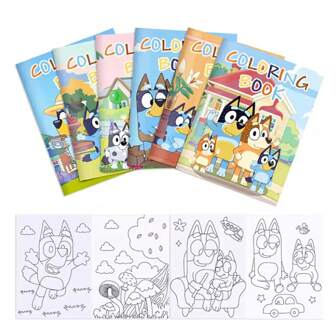 Bluey 6 stuks of 12 stuks of 24 stuks Blueys Familie en Vrienden Anime Figuur Kleur Diy Kleurplaat Tekenboek Cartoon Schattige Bluey Bingo Hond Schattige Coco Rusty Muffin Graffiti Schilderboek