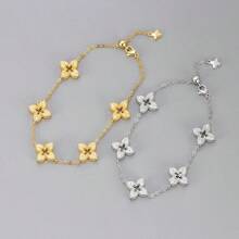 1 قطعة ذات تصميم قديم من الفضة الإسترلينية 925 بشكل رباعي الأوراق فارغة، سوار فاخر بتصميم بسيط مع علبة هدايا - سوار البرسيم ذو الأربع أوراق - مشاهدة 1