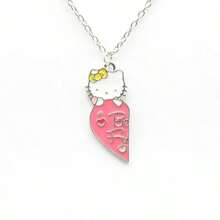 Sanrio 1 Stück Kitty Katzen Patchwork Herz Legierung Halskette - einzigartiger Modeschmuck für Frauen, Männer, Paar und Freunde - Alltags- und Feiertagsaccessoire