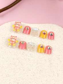 Bộ 10 miếng dán móng tay 3D thủ công, móng tay ngắn vuông mùa hè, móng giả acrylic siêu bóng cho trẻ em, họa tiết gấu dễ thương nhiều màu sắc thời trang, kiểu dáng sang trọng nhẹ nhàng, đính đá lấp lánh, có thể tái sử dụng, ngọt ngào, dễ thương, tối giản, bộ dụng cụ làm móng nghệ thuật thanh lịch với miếng dán có thể tháo rời, thích hợp cho các dịp lễ, tiệc tùng, tụ họp, hẹn hò, và sử dụng hàng ngày. - Nhiều màu - Xem 2