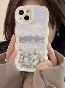 1 Stück Neues kreatives weißes, welliges Marmor Tulpen Grafik Handyhülle, geeignet für 15 Pro Max, 11/12/13/14 Plus, XR/7/8 Plus