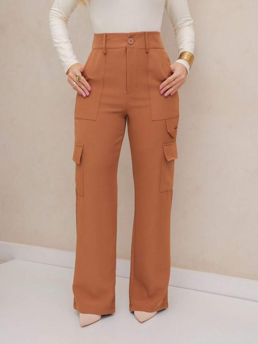 YING ZI Women Pants - 駝色 - 查看 1