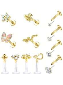 IRONBOX 1Pc 16G Surgical Steel Forward Labret Helix Earrings For Women Threadless Push In Lip Rings Monroe Piercings Jewelry