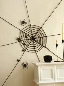 1 pieza Decoración de pared de telaraña de Halloween - Telaraña de araña extra grande en negro, adecuada para casa encantada interior y exterior, chimenea, porche, decoración de pared de fiesta - Decoración de araña aterradora y espeluznante de Halloween, decoración de habitación, decoración del hogar, decoración de dormitorio, decoración de pared, decoración de sala de estar, decoraciones de fiesta festiva