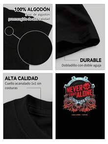 Camiseta de Hombre Negra con Estampado de Gears of War Never Fight Alone y Flores de Amapola 220g Algodón Grueso - Negro - Ver 4