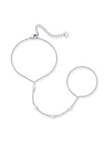 TUANZISP 1pc Adjustable Copper Plated Finger Chain Bracelet, Decorated With Faux Pearl And Cubic Zirconia, Elegant Style Suitable For Daily Wear, Fashionable And Luxury Women Jewelry Gift For Birthday, Valentine's Day